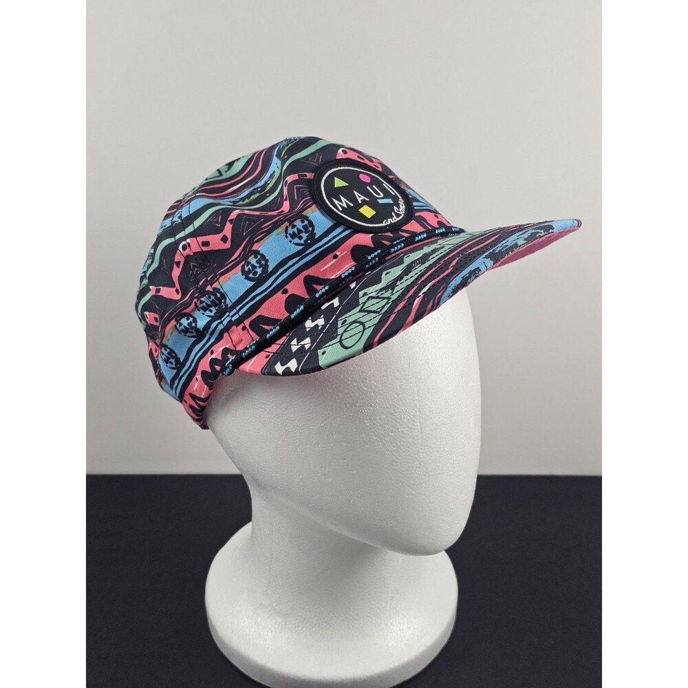 Vintage MAUI and Sons Hat Cap Snap Back Graphic GNARLY Black PINK Neon 90's